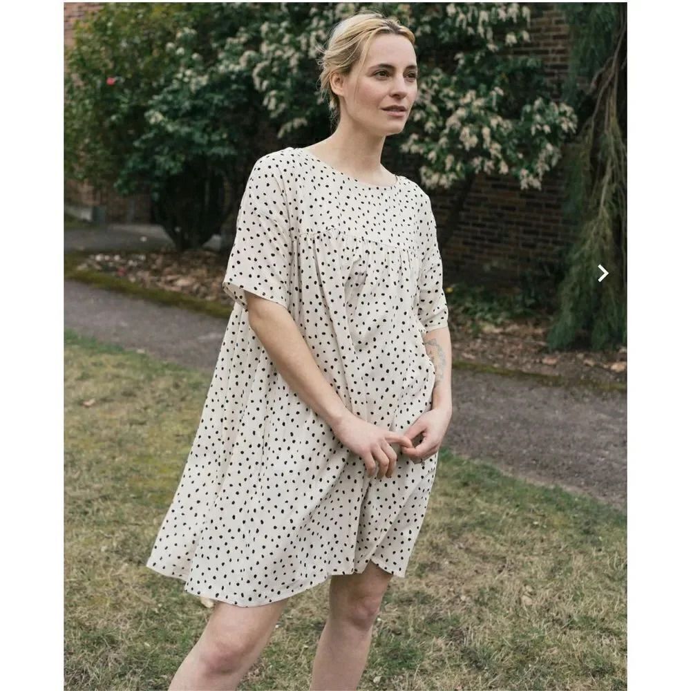 ALTAR HOUSELINE | Mini Marin Polka Dot Dress Ivory Cream Black | Size Medium